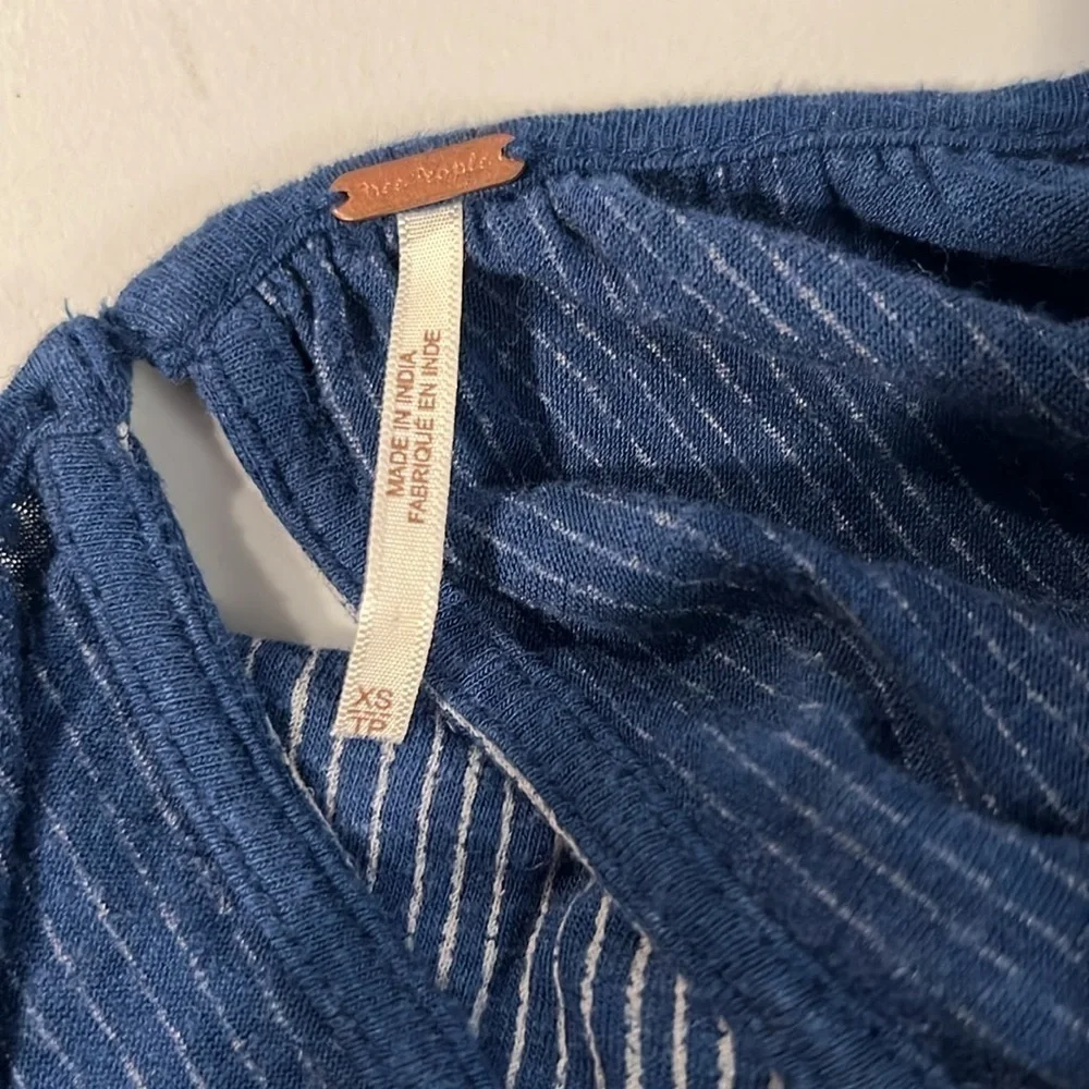 Free People Indigo Dreams Top XS Embroidered Mesh Balloon Sleeves